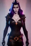 Placeholder: Jennifer Cooldge as evil queen in black leather, leather, busty, cleavage, angry, stern look. character design by cory loftis, fenghua zhong, ryohei hase, ismail inceoglu and ruan jia. unreal engine 5, artistic lighting, highly detailed, photorealistic, fantasy