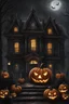 Placeholder: a painting of a house with pumpkins in front of it, spooky mansion, halloween atmosphere, gothic mansion, gothic painting, spooky and scary atmosphere, spooky halloween night, haunted house interior, halloween wallpaper with ghosts, ultra detailed haunted house, elegant horror artwork, gothic background, voodo decor, haunted house, spooky halloween theme, in a halloween style, halloween art style
