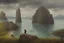 Placeholder: cloudy grey day, few distant cliffs, philosophic and trascendent influence, unforgettable landscape, superTux videogames influence, rocks, videgame landscapes influence, epic, one person, distant mountains, rodolphe wytsman, jenny montigny, and friedrich eckenfelder impressionism paintings