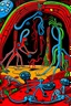 Placeholder: STICK MAN CAVE PAINTING in the style of Hiroshi Nagai