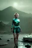 Placeholder: Ultra Realistic retro sci-fi 1960 scene, waist up view portrait, blonde woman, sweet young Marilyn Monroe face, perfect iris, tight latex coat, Strange planet background, Retro sci-fi tight style, sphere dron, fog, rain, soft color, highly detailed, unreal engine 5, ray tracing, RTX, lumen lighting, ultra detail, volumetric lighting, 3d, finely drawn, high definition, high resolution.