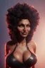 Placeholder: Pam Grier as evil queen in black leather, leather, busty, cleavage, angry, stern look. character design by cory loftis, fenghua zhong, ryohei hase, ismail inceoglu and ruan jia. unreal engine 5, artistic lighting, highly detailed, photorealistic, fantasy