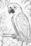 Placeholder: blank colouring book, white blank background, simple picture for toddlers, parrot as a pet, disney and pixar style