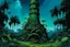 Placeholder: A bluish green tower in a toxic jungle painted by Frank Wilson