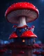 Placeholder: A solitary floating mushroom house on a clear night. silver and blue and red, Dark cosmic interstellar. Detailed Matte Painting, deep color, fantastical, intricate detail, splash screen, hyperdetailed, insane depth, concept art, 8k resolution, trending on Artstation, Unreal Engine 5, color depth, backlit, splash art, dramatic, High Quality Whimsical Fun Imaginative Bubbly, perfect composition