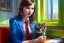 Placeholder: kitten brunette girl secret agent joker in an office in sunshine, very detailed, oil painting