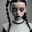 Placeholder: jenna ortega wednesday addams hair, wednesday addams make up, wednesday addams black dress, cinematic, wednesday style, hyper detail, 8k resulation