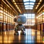 Placeholder: cute loab chat robot photo shoot in big train hall, 8k, downlight, soft light, depth of field, photorealism, trending on art station, lotsa detail, smoke and fog