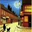 Placeholder: Two cats are strolling on the street. Painting style like John Atkinson Grimshaw
