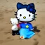 Placeholder: Hello kitty at the beach with goodbye puppy