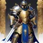 Placeholder: (in the style of Orion, by Masamune Shirow) a paladin knight with his plate armour and his two handed zweihander sword, ready for a blessing