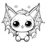 Placeholder: create a 2d black outline, " kawaii kitty with bat wings coloring book for kids", coloring page, low details design, black contour, coloring page design, colorful , card style, coloring page for kids, halloween backgorund,sketch style,