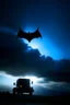 Placeholder: light sign on sky with the shape of a lorry like a batman films