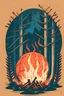 Placeholder: perfect round ball burning in a bonfire inside a forest, 2D flat illustration style, monoline, 3 colors max