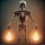 Placeholder: a skeleton mage wearing a cloac, steam punk, realistic, made in octane, cinematic, ultra-realistic, extremely detailed octane rendering, 8K, VRAY Super Real ar 2:3, dof photorealistic futuristic 50mm lens hard lighting dark gray tintype photograph, realistic lighting, sepia color