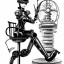 Placeholder: great illustrator, spanish, pencil sketch of a cute girl, beautiful, steampunk syle, black and white. Helmet with tubes. glasses. Machinery in the background. robotic bird flying. High details.