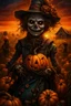 Placeholder: works by Mark Keatley, Josephine Wall, Ellen Jewett, Dan Mumford Cayenne, Victoria Francis. dancing scarecrow with a scary pumpkin head in a field with scarecrows, High Definition HD, High Detail, UHD Pen and Ink Art, Perfect Composition, Detailed Intricacy, Crazy Octane Rendering, Trending on Artstation, 8k Fine Art Photography, Photorealistic Concept Art , soft thoughts, 3D cinematic perfect light, 3D rendering, famous, unforgettable., photo, poster, cinematic