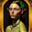 Placeholder: oil Portrait of a Dark Blonde long haired beautiful busty voluptous adult woman with emeralds necklace with big Green sad eyes looking to viewer by GRANT WOOD Ingres 8k