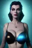 Placeholder: Lene Nystrøm as evil queen in black leather, busty, cleavage, voluptuous, Aqua Lene, angry, stern look. character design by cory loftis, fenghua zhong, ryohei hase, ismail inceoglu and ruan jia. unreal engine 5, artistic lighting, highly detailed, photorealistic, fantasy