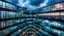 Placeholder: medium shot photo from high-tech futuristic office building between in big clouds , glass and metalic walls, tall, cyberpunk, blue, and dark colors, cold colors, high detalied, shapr focus, sci-fi mood