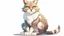 Placeholder: fantasy cartoon style illustration: cute small lynx is sitting, white background