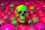 Placeholder: a field of 1000s of psychedelic anatomically correct, skulls, vivid RANDOM BRIGHT neon colors, dark comedy, well lit, high detail, photorealistic, horrorcore, fun, scary, none featured, each a different color or hue,