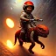 Placeholder: 1yo little boy is on safari on the moon. riding on the red dinosaur bike. he has big and a funny hat. High detailed. Cinematic. oil on canvas painting. Warm lights. beksinski