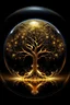 Placeholder: A tree lit in the dark, golden sacred tree, Tree of Life, intricate, its crown within a translucent crystal sphere, Cosmic tree of life, beautiful light upwards, Seed of Doubt, master piece