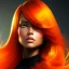 Placeholder: portrait, dark skin female, attractive, fiery hair, orange color theme, rage background, clear focus, high resolution