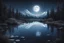 Placeholder: black, blue and white colors, fullmoon, pond, mountain, forest