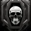 Placeholder: cyberpunk style ink ball skull picture in detailed frame, big black eyes, unreal engine 5, 8k resolution, photorealistic, ultra detailed, frame extreme accurate