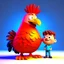 Placeholder: Ilustración estilo cartoon 3D de un niño con un gallo gigante