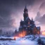 Placeholder: Intricately detailed, Unreal Engine, deep color, dynamic lighting, nightsky, blue, black, fields, abandoned buildings, ruins, cottage, gothic castle, metal, gold,