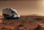 Placeholder: A Tesla 'Semi' (semi truck) is going at a high speed, at the Cydonia region on Mars. (CINEMATIC, WIDE ANGLE LENS, PHOTO REAL)