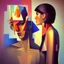 Placeholder: a painting of a man and a woman, a cubist painting by Keith Mallett, cg society, figurative art, cubism, fauvism, art