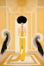 Placeholder: a woman with feathers in an Art Deco foyer by artist "Erté",by artist "Hilma af Klint"