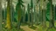 Placeholder: A greenish gray forest with evergreen trees painted by Vincent van Gogh