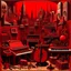 Placeholder: A dark red city filled with instruments painted by Frank Lloyd Wright