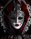 Placeholder: Beautiful faced red and vantablack and white diamond ornated voidcor shamanism venetian masqued woman portrait adorned with carnival of venice style costume ribbed with metallic filigree silver floral baroque venetian embossed floral adorned with Venetian headdress Black ad wite and silver colour metallic ginger black colour gradient bird masque venetian filigree floral embossed gothica mineral stones ribbed, masquerade background extremel detailed hyperrealistic maximalist concept portrait ar