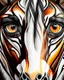 Placeholder: Horse sight symmetrical eyes symmetrical ear symmetrical frontal view ink art colours orange cream white and black hyper-detailed realistic 8k