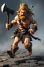Placeholder: Male Fantasy RPG character, barbarian, chaabi kawaii proportions, lord of the rings inspiration, with hammer, in a bounding run, cgi animation character