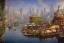 Placeholder: Boat restaurants in front of Empire Metropolis+hanging garden of babylon+karnaca+rome+istanbul+Burano+barocco Skyscraper+steampunk+colorful city,alphonse mucha,greg rutkowski,matte painting, cryengine