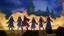 Placeholder: Adventurer party of four people, standing before a castle
