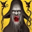 Placeholder: Vampire with yellow eyes with fleshy tentacle beard grey skin and vampire fangs and vampire bat nose as a Russian Orthodox