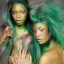 Placeholder: studio portrait high resolution color photography with a 5 0 mm f / 2 2 lens of a beautiful young dark skin model, colorful glitter makeup, light green hair, fine art photography, soft focus, studio lighting, steven meisel, 90s fashion photography, fashion photography, hugo comte