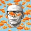 Placeholder: A goldfish bowl in the shape of man's head with goldfish in