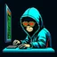 Placeholder: A Monkey sitting in front of a computer, wearing a hoodie and sunglasses. Matrix in background. Pixel Art. Profile Picture. Avatar. Pixel