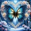 Placeholder: Beautiful filigree lacey butterfly, winter wonderland background, triple frosted heart with bi colored roses, glitter, glowing, transparent, sparklecore, Thomas Kinkade, realistic painting, 8K