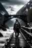 Placeholder: Amidst the rain-kissed mountains, a lone traveler embarks on a soggy journey, shouldering a bag and clutching a camera as his trusted companion. Every step is poetry in motion, capturing the essence of the mystical landscape. A colossal bridge, veiled in a pristine coat of snow, stands as a bewitching testament to nature's icy embrace. The scene, meticulously framed, imparts a cinematic allure, as if frozen in time, resonating with the traveler's soul and kindling a desire for untold adventures.