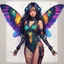 Placeholder: full body portrait illustration , long hair, with detailed blueprints and engineering schematics of a walking hybrid Madagascan sunset moth insect girl, in anime style, drawings, 8k, vibrant natural colors, tight bodysuit, white skin, wings above sholder